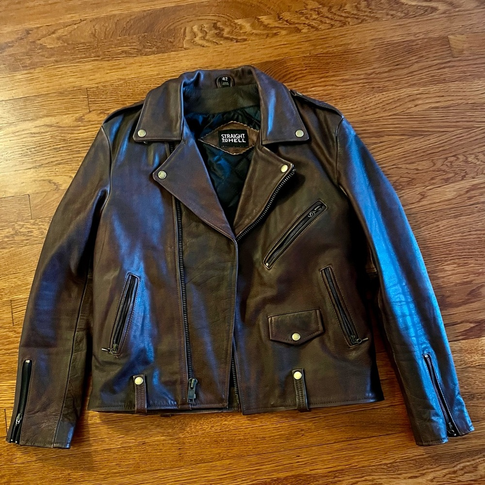 Walnut brown leather moto jacket